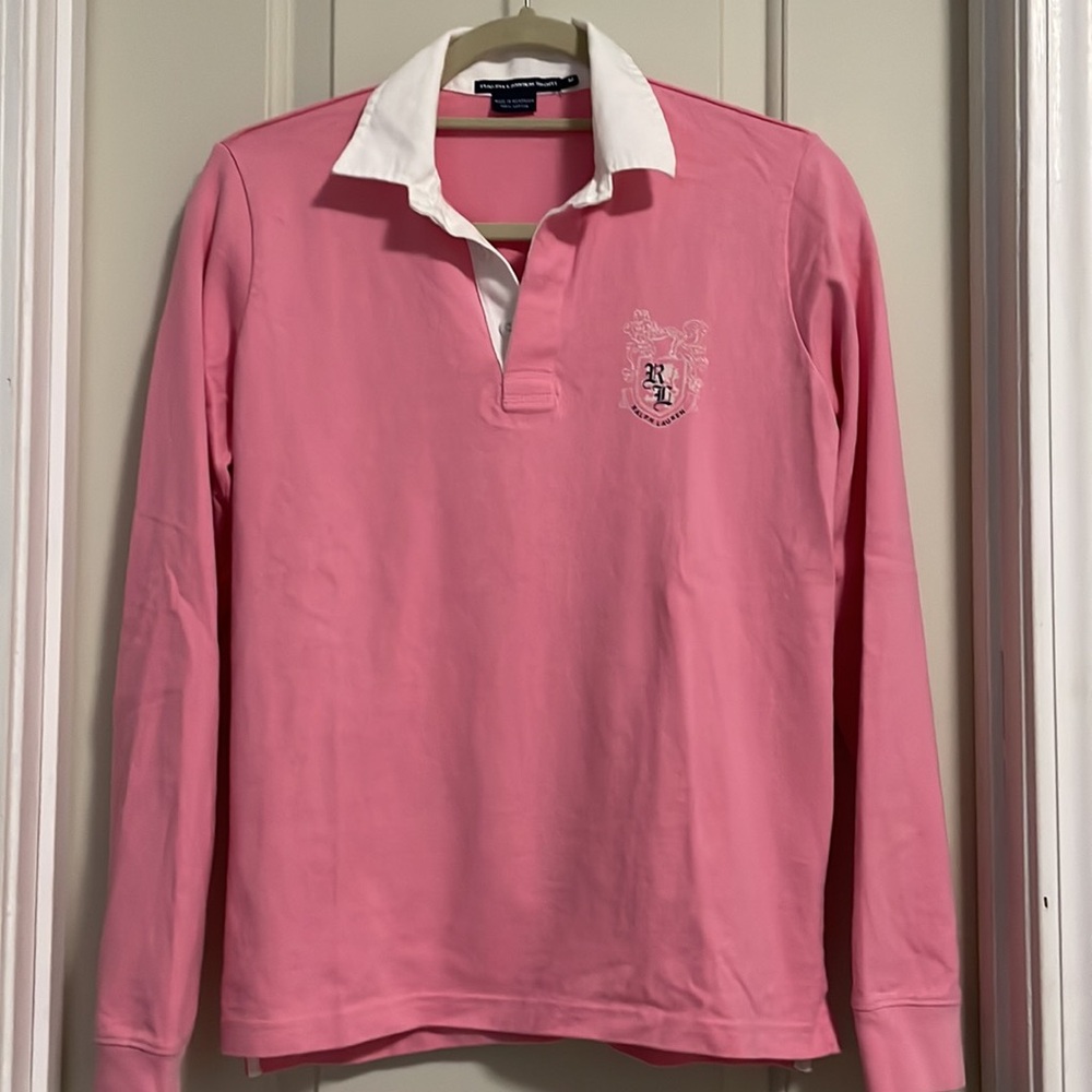 Ralph Lauren Pink and White Button Down Shirt SZ M